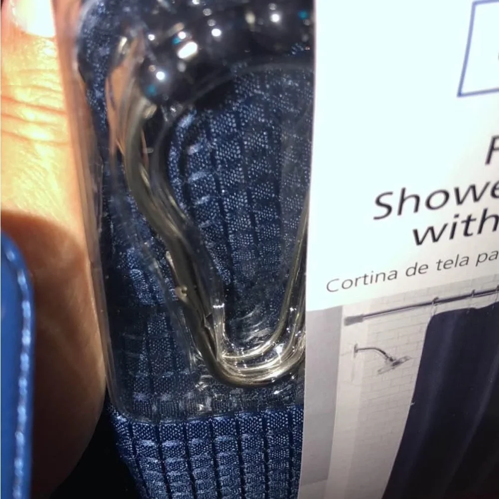 Navy Blue Shower Curtain with Hooks
